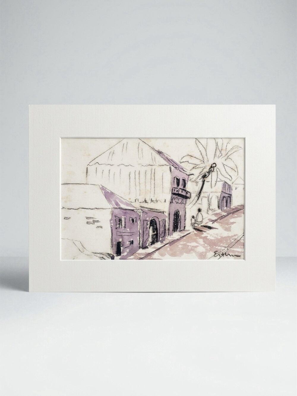 VTG 90s Elaine Eastern Original Sketch water color painting Signed Unframed